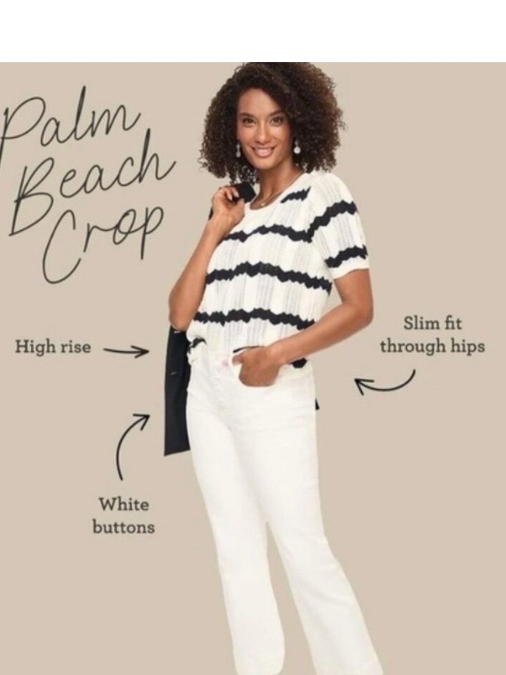 CAbi Palm Beach Crop Jeans in White Size 10 Exposed Button Front Closure Summer